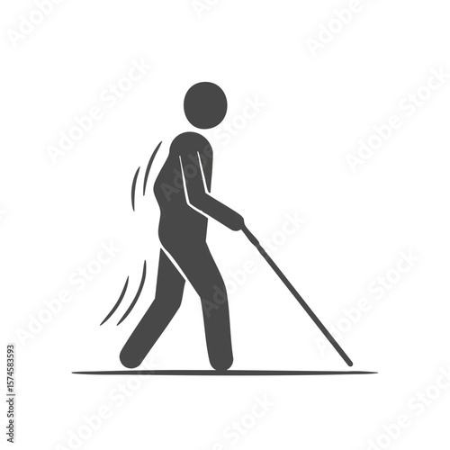 Person Walking with White Cane Flat Icon Isolated