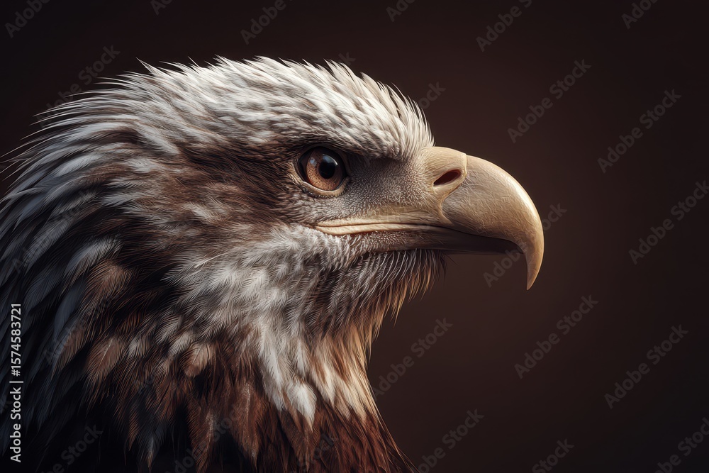 Fototapeta premium Eagle Profile. Majestic Bald Eagle Soaring in Sunlight, Close-up Hunter on the Hunt
