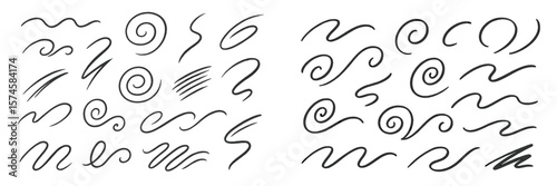 Various styles of abstract line designs created with black ink on a white background offering artistic inspiration and creativity