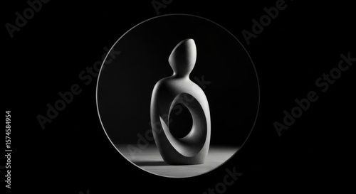 Abstract modern sculpture with a unique flowing form illuminated by dramatic lighting