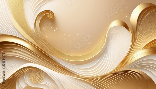 abstract golden background with white and beige luxury glitter shapes golden lines luxury on cream color background gold elegant realistic paper cut style 3d illustration