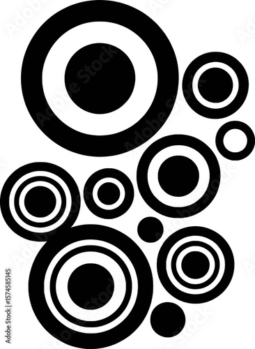 Black and white concentric circles and solid circles arranged abstractly vector