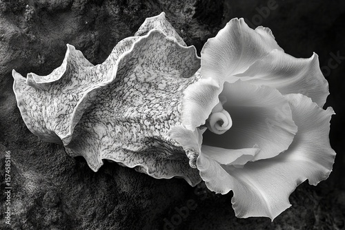 Black and white fine art photograph of a Dutchman's Pipe Cactus, emphasizing the contrast between the soft petals.Dutchman's pipe cactus,jungle cactus,night blooming.