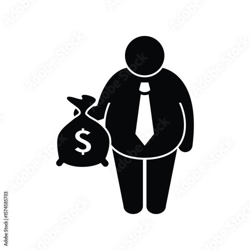 Businessman with Money Bag Icon – Wealth Finance Success Vector