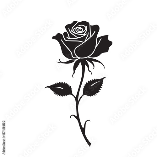 silhouette of rose isolated on white background. Vector illustration., Adobe Illustrator Artwork
