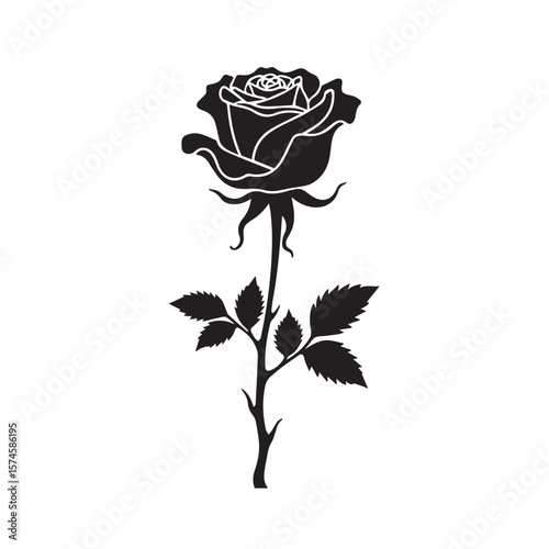 silhouette of rose isolated on white background. Vector illustration., Adobe Illustrator Artwork
