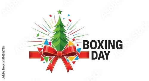 Happy Boxing Day celebration with Christmas tree and festive decorations