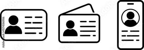 Black and white icons of identification cards and smartphone identity document