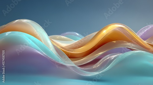 Translucent Glass Ribbons in Cyan and Magenta over Soft Blue Gradient