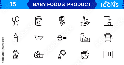 Baby Food and Infant Product Symbols – Professional Modern Line Icon Pack with Unique Vector Style for Nutrition, Care, and Baby Essentials