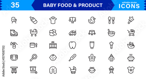 Baby Food and Infant Product Symbols – Professional Modern Line Icon Pack with Unique Vector Style for Nutrition, Care, and Baby Essentials