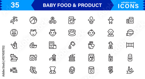 Baby Food and Infant Product Symbols – Professional Modern Line Icon Pack with Unique Vector Style for Nutrition, Care, and Baby Essentials