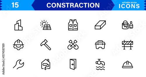 Constraction Icons Pack – Stylish Vector Icons Featuring Tools, Engineering, Building Elements