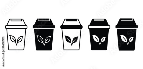 Compost Bin Icons Black and White  Illustrations of Recycling Containers Vector Design