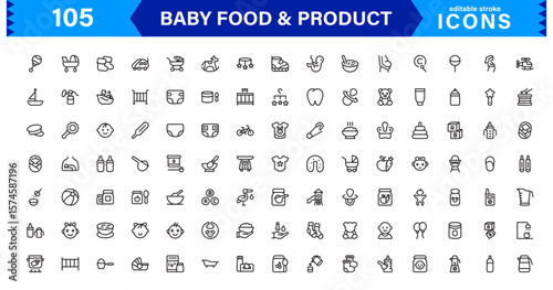 Baby Food and Infant Product Symbols – Professional Modern Line Icon Pack with Unique Vector Style for Nutrition, Care, and Baby Essentials