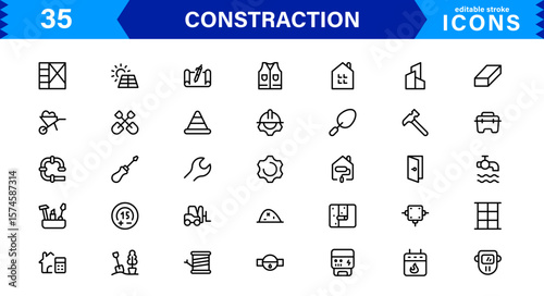 Constraction Icons Pack – Stylish Vector Icons Featuring Tools, Engineering, Building Elements