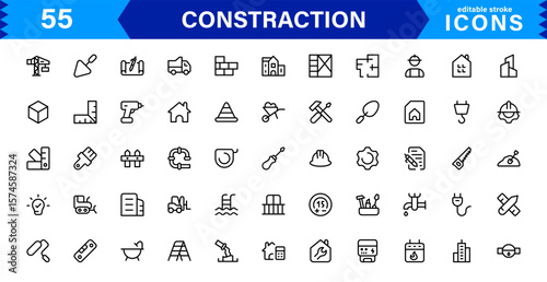 Constraction Icons Pack – Stylish Vector Icons Featuring Tools, Engineering, Building Elements