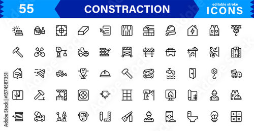 Constraction Icons Pack – Stylish Vector Icons Featuring Tools, Engineering, Building Elements