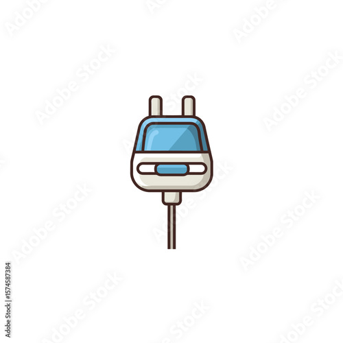 Blue plug connects on white background electrical outlet