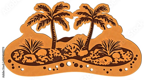 Decorative illustration of a tropical island scene.