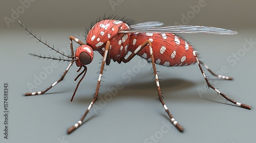 Detailed illustration of a red and white spotted mosquito.