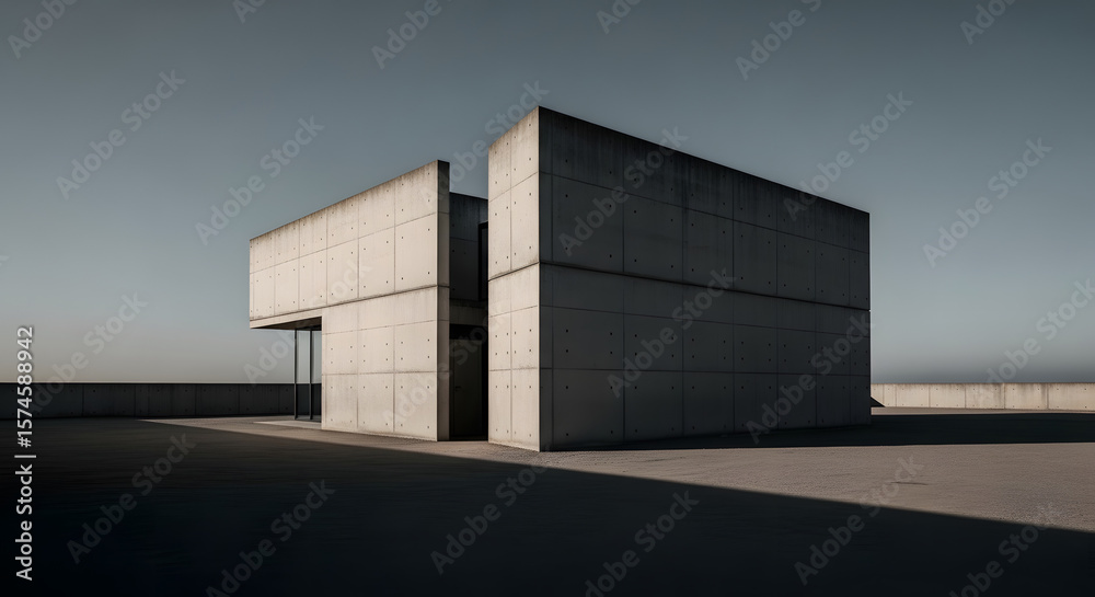 Obraz premium Artistic view of a concrete modernist structure with long shadows