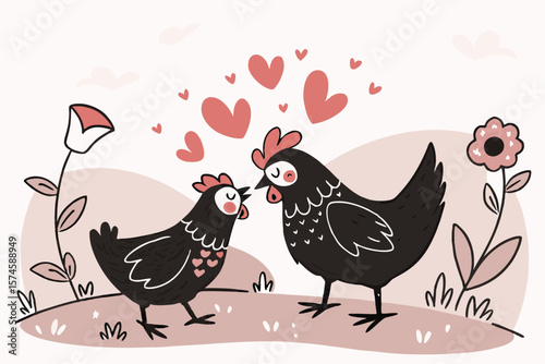 Charming black chickens celebrating valentine s day with a touch of love