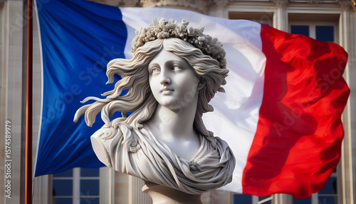 Marianne avec drapeau de France, Symbole de Patriotisme Français pour Fête Nationale du 14 juillet
