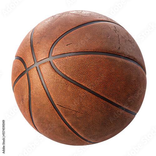 Vintage Basketball Texture: Worn Leather Ball for Backgrounds & Designs Isolated On Transparent Background