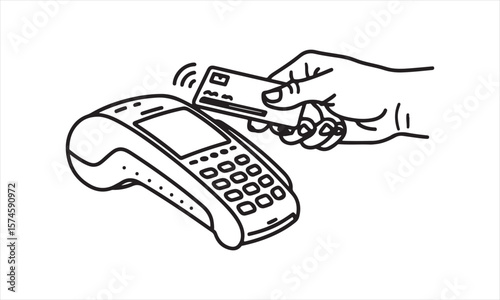 Contactless Payment Icon – Hand Tapping Card on POS Terminal Illustration