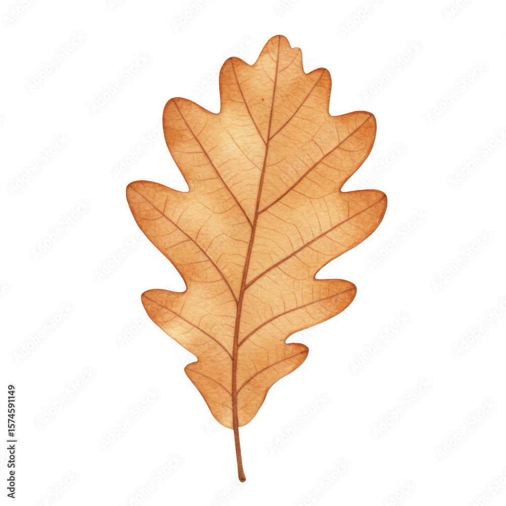 Single brown oak leaf, detailed veins isolated on transparent background Single brown oak leaf, detailed veins isolated on transparent background