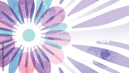 Watercolor floral design with purple petals and a teal center on a white background artfully crafted