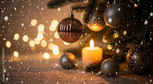 Festive Christmas Eve Atmosphere with Ornaments and Candlelight