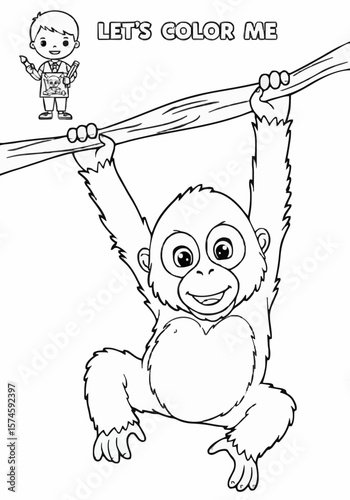 Children's coloring pictures of an orangutan