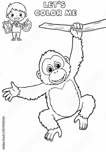 Children's coloring pictures of an orangutan