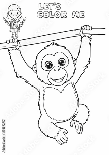 Children's coloring pictures of an orangutan