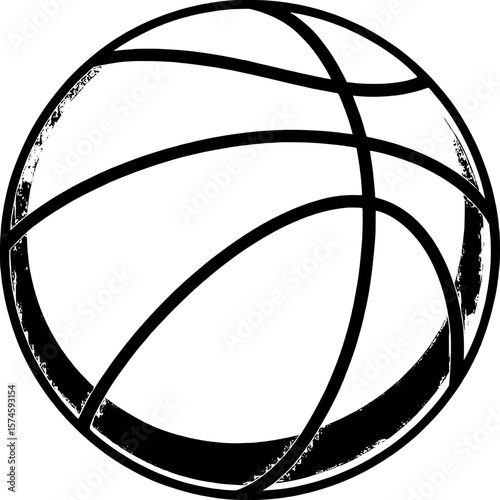 Black basketball graphic with textured lines and circular shape sport game