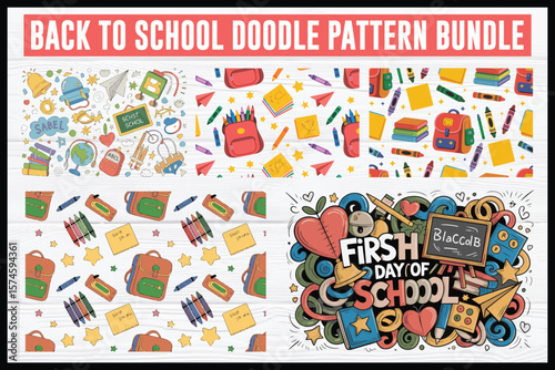 Wallpaper Mural Back to School Doodle Pattern Set Torontodigital.ca
