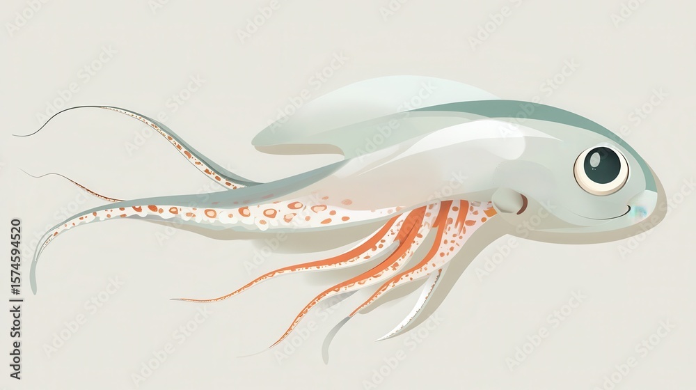 Obraz premium A friendly, cartoonish squid floats gracefully.