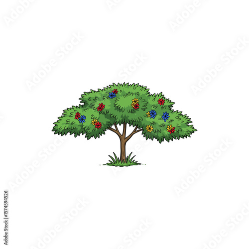 Colorful Icon of Chinese Parrot Tree with No White