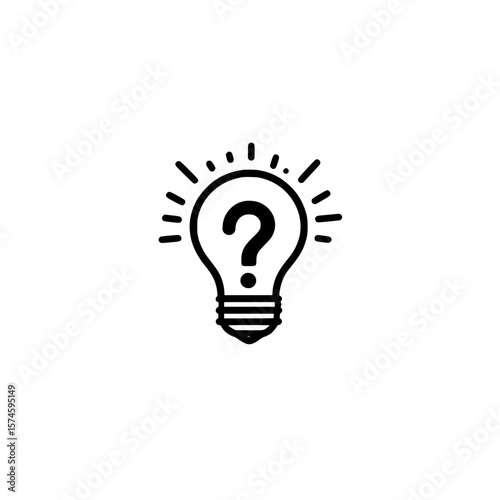 Question mark inside glowing light bulb symbolizing doubt inquiry knowledge and inspiration vector