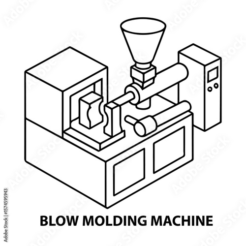 Blow molding machine vector line art illustration industrial equipment production manufacturing process