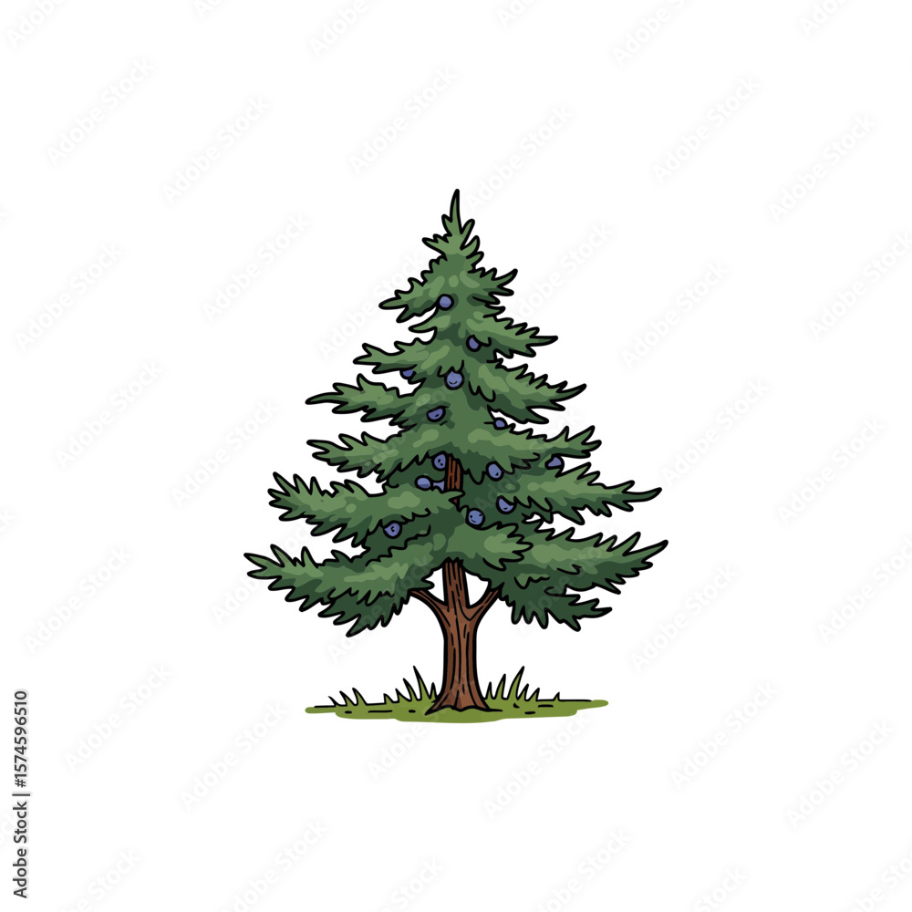 Fototapeta premium Colorful Icon of Rocky Mountain Juniper Tree with No White
