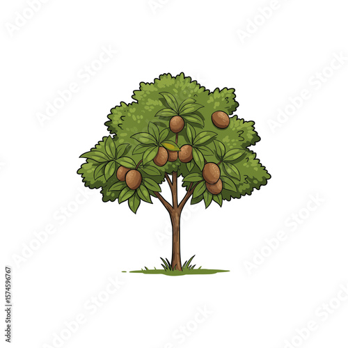 Colorful Icon of Sapodilla Tree with No White