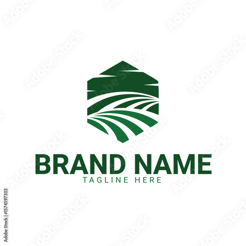 Agriculture Company Logo with Green Field Illustration A Symbol of Growth and Sustainability in Farming and Natural Resources