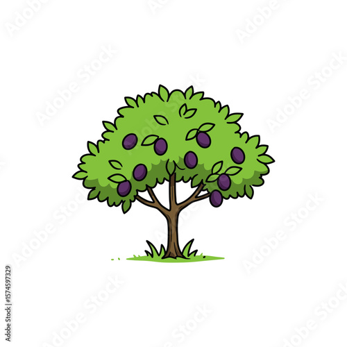 Colorful Icon of Wild Plum Tree with Rounded Fruit and No White Fill