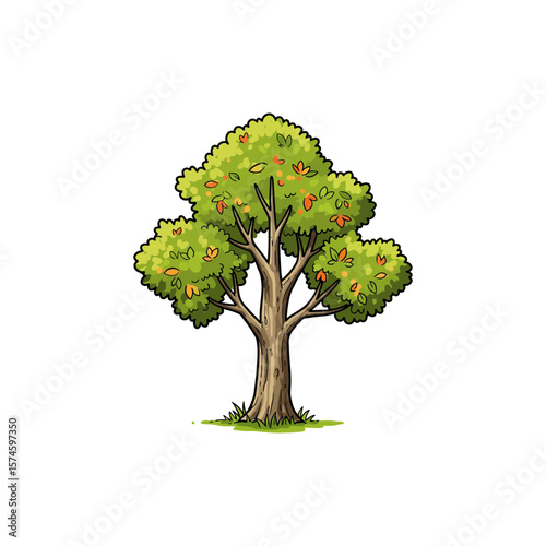 Colorful Icon of White Sycamore Tree with Mottled Bark and No White Elements