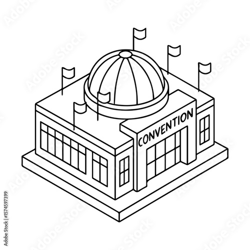Convention center isometric building vector illustration for event and meeting design concept art