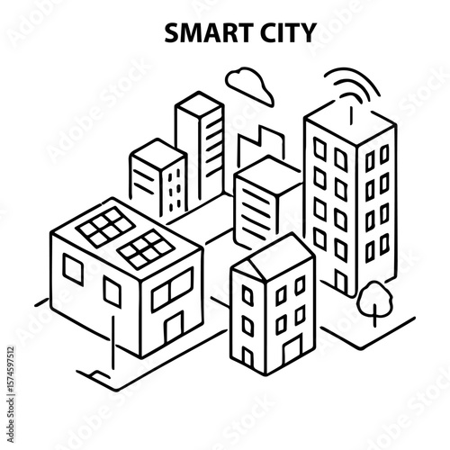 Smart city technology illustration for urban planning and sustainable development concept design 