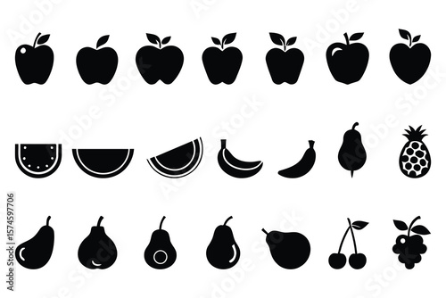 Simple Black and White Fruit Icons